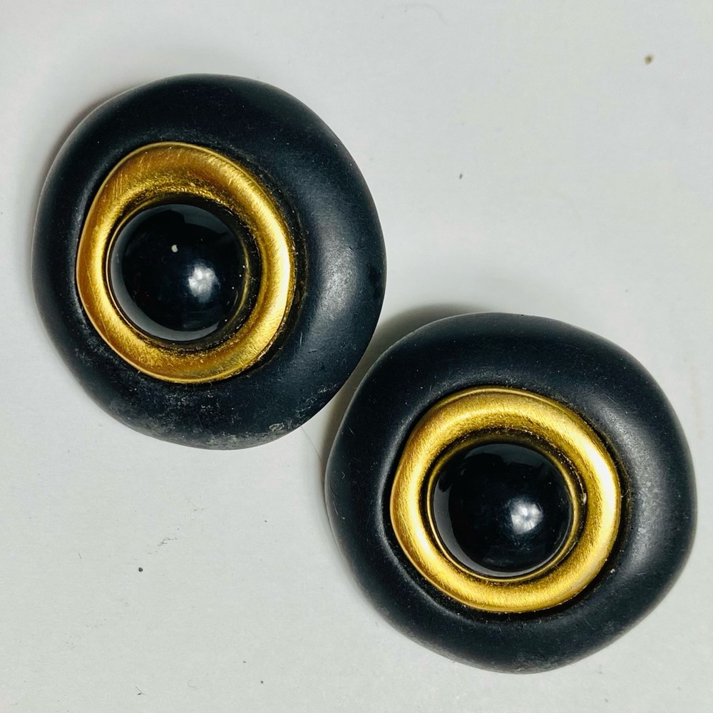 Givenchy Vintage Ebony and Gold Clip Earrings